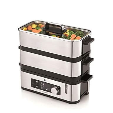 WMF KitchenMinis Vaporiera Elettrica compatta in Acciaio Inox 18/10 Cromargan, potenza 900W, Vaporiera Elettrica a Due Ripiani, Finitura Satinata Opaca