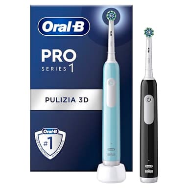 Oral-B Spazzolino Elettrico Ricaricabile Pro Series 1 Blu e Nero con 2 Testine di Ricambio. 2 Spazzolini