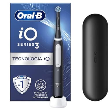 Oral-B Spazzolino Elettrico Ricaricabile iO 3 Nero, 1 Testina Di Ricambio, 1 Custodia Da Viaggio. 1 Spazzolino