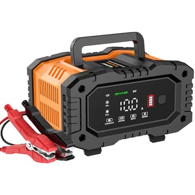 Caricabatterie Intelligente 10A, Caricabatterie per Auto LiFePO4 12V 24V, Mantenitore Automatico della Batteria con Compensazione della Temperatura per Auto Moto Camion, AGM, Gel, Bagnato, SLA