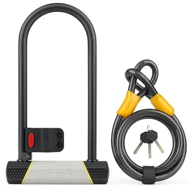 SUNYA Lucchetto Bici Antifurto, Bicicletta Lucchetto a U. Livello di Sicurezza 7/10. Anello di bloccaggio da 14mm e cavo in Acciaio da 1500 mm. Fornisce un alto livello di protezione. 180x320mm