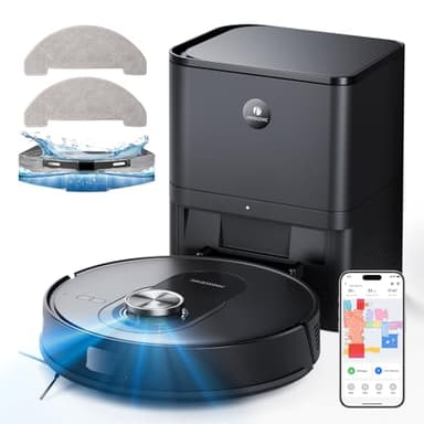 Proscenic Q8 Max Robot Aspirapolvere Lavapavimenti con Mappatura, 5000 Pa, 200 min, 60 Dias Svuotamento Automatico, Robottino Pulisci Pavimento e Lava, Navigazione LiDAR, Controllo APP/Wifi/Siri