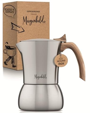 Morgenheld Premium Caffettiera espresso in acciaio inossidabile piccolo per 4 tazze 200 ml – Macchinetta del caffè espresso per piano a induzione, fornello a gas, moka espresso