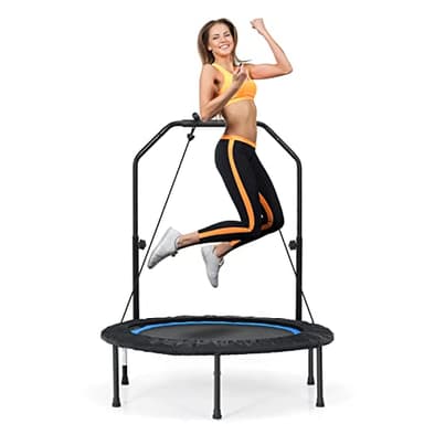 COSTWAY Mini Trampolino Pieghevole 101cm, Trampolino Fitness per Adulti e Bambini,con Maniglia Altezza Regolabile, Capacità di Carico 150 kg (Blu)