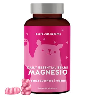 Bears with Benefits Orsetti gommosi al magnesio - Potere ai muscoli e ai nervi - Energia e relax con 250 mg di citrato di magnesio per dose - 45 pezzi - Gommine vitaminiche vegane senza zucchero