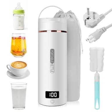 Bollitore da viaggio, 450ML bollitore elettrico piccolo - Mini Bollitore da Viaggio Portatile, 6-Temperatura Regolabile 45-100℃, Bollitore in Acciaio Inox 316 Chiusura Automatica, per Tè, Caffè, Latte