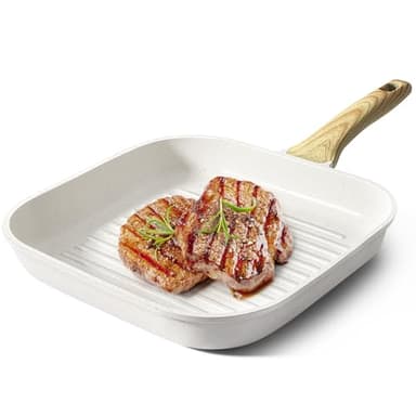 GiPP Bistecchiera 28 x 28 cm, padella a induzione in alluminio pressofuso con rivestimento antiaderente in granito, 100% senza PFOA, adatta per tutti i tipi di fornelli (bianco, 28cm)