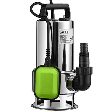 BAKAJI Pompa Immersione Pompa Sommersa Elettropompa Acque Scure Sporche e Pulite Con Galleggiante 1100 W Profondità di Immersione 7 M Lunghezza Del Cavo 10 M Motore in Acciaio