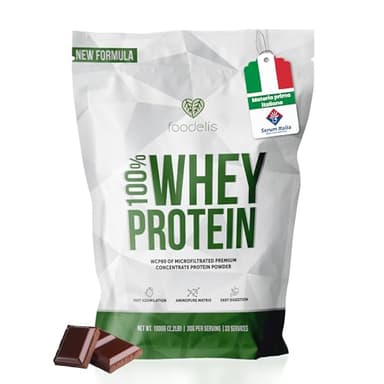 Proteine in Polvere 1 kg Cioccolato | Whey Protein con Aminoacidi Essenziali | Proteine per la Massa Muscolare ad Alta Solubilità | Proteine Whey Facilmente Digeribili | Materia Prima Italiana