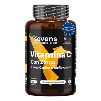 Vitamina C 1000 mg e Zinco con Bioflavonoidi e Rosa Canina – Vitamina C 100% Pura, Naturale e Vegana – 180 Compresse – Supporta il Sistema Immunitario – Riduce Stanchezza e Affaticamento – Antiossidan