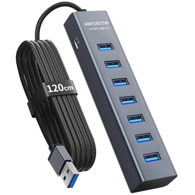 7 Porte Hub USB 3.0 con 120cm Cavo per Desktop, Alluminio Hub USB Multipresa USB Sdoppiatore con USB 3.0 5Gbps, 5V 3A USB-C Alimentato per PC, Laptop, MacBook, U-Disk, Mouse, Tastiera, ecc.