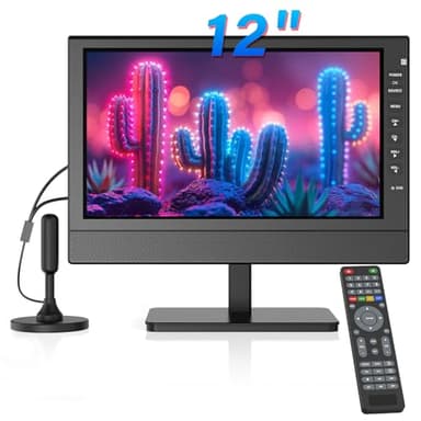 ZOSHING TV portatile da 12 pollici, piccola TV con antenna, batteria di ricarica, sintonizzatore digitale T2 e HDMI, slot USB/TF e cavo di ricarica/adattatore CA da 12 V