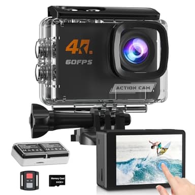Yolansin 4K60FPS Action Cam Touchscreen, 40M Fotocamera Subacquea Con 64GB Scheda, 48MP HD WIFI Videocamera con 8x Zoom, Sport Camera con EIS Stabilizzazione, 2x1350mAh Batterie, Kits di Accessori