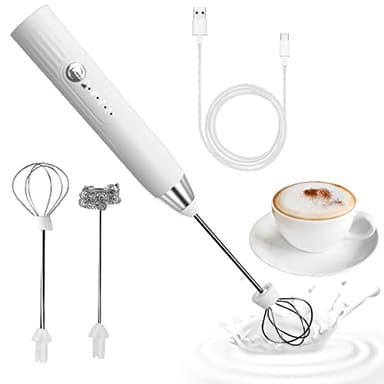 EBUYFIRE Montalatte Elettrico Cappuccino, USB Portatile Schiuma Latte Elettrico con 2 Cappuccinatore Elettrico (Silver White)