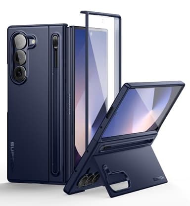 SURITCH Cover per Samsung Galaxy Z Fold 6 2024, Custodia per Samsung Z Fold 6 5G con Protezione dello Schermo Anteriore + Cavalletto + Slot per penna S, blu