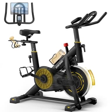 YAMO Cyclette da Casa, Resistenza Magnetica Regolabile, Trasmissione a Cinghia Silenziosa, Cyclette Stazionaria per Allenamento, Cyclette da Interni con Comodo Cuscino del Sedile e Monitor LCD