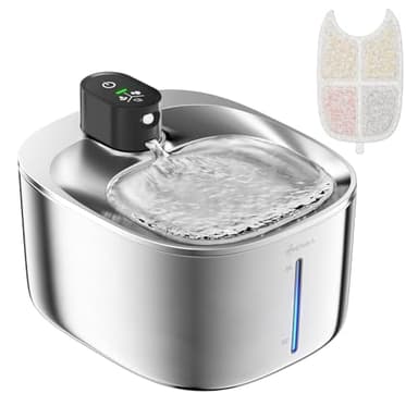 Fontana per Gatti Senza Fili, 4L Fontana per Gatti in Acciaio Inossidabile Cordless, Distributore acqua Gatti Cani con Sensore Automatico, Batteria da 4000mAh, Lavabile in Lavastoviglie——FS10proB