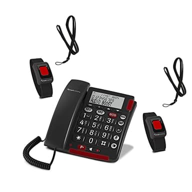 Telefono Anziani Telesoccorso TeleSalvalaVita TeleAllarme SalvaVita con 2 Pulsanti SOS Impermeabili (Bracciale Polso - Telecomando Collo) Volume Amplificato 40 dB Suoneria 90 dB Tasti Grandi Parlanti