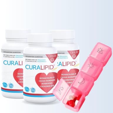 Integratore Alimentare (90 Cps) per il Benessere Cardiovascolare e la salvaguardia dei Livelli di Colesterolo Nel Sangue - Monacolina K - Cassia Nomame - Berberina e Coenzima Q10 - Curalipid Omnia