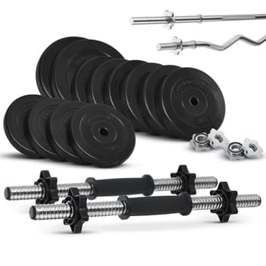 ArtSport set di manubri corti 3in1 con 2 manubri, 1 bilanciere e 1 manubrio Curl SZ - 12 pesi da 60kg e serrature a stella| Set di manubri per l'allenamento muscolare