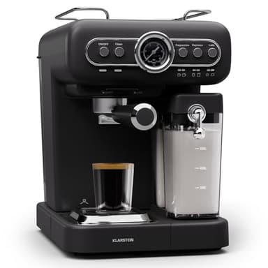 Klarstein Macchinetta Caffe Espresso 1.2L, Macchina da Caffè, Caffè Espresso e Cappuccino, Macchina Caffè Barista 19 Bar In Acciao Inossidabile per Caffè Latte e Macchiato, 1350W con Montalatte
