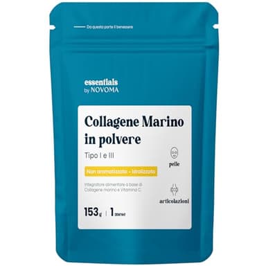 Collagene Marino in Polvere 153g Tipo 1 e 3, Non Aromatizzato, 5 g al Giorno, Fornitura di 30 Giorni, Peptidi 2000 DA, Pelle Idratata & Articolazioni Flessibili, Essentials by Novoma