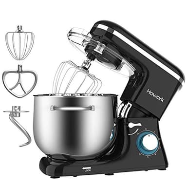 HOWORK Impastatrice Planetaria 1500W 8Litri 6 Velocità Robot da Cucina con uncino impastatore e mescolatore in alluminio, frusta in acciaio INOX, coperchio paraschizzi, Nero