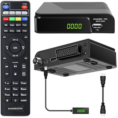 SHUNWEIQTEK Decoder Digitale Terrestre 2025 con Uscita Scart Hdmi e H265 HEVC Full HD 1080P Decodifica, Invisibile Mini Ricevitore Decoder DVB-T2 con USB PVR, LCN, Telecomando 2in1 FM Radio
