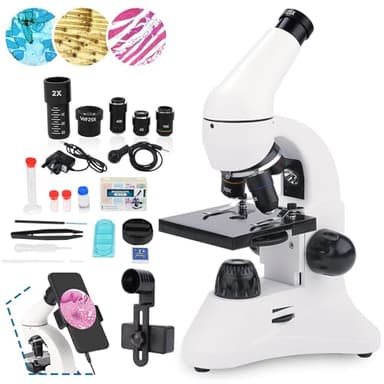 USCAMEL 40X-2000X Microscopio per Bambini Studenti Adulti, con Vetrini per Set, Microscopio Professionale per Scuola Laboratorio Home Biologico Enducation