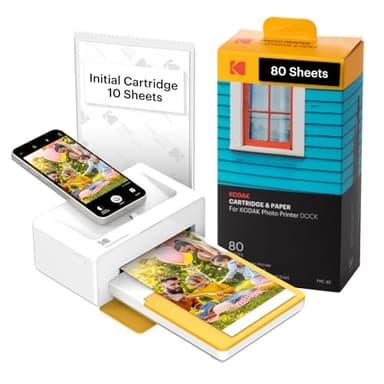 Kodak Dock Plus PD460, stampante fotografica portatile per smartphone, stampa istantanea, 10 x 15 cm, iOS e Android, Bluetooth & Docking, confezione da 80 + 10 carte fotografiche, giallo e