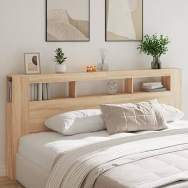 SECOLI Testiera Letto Matrimoniale Testiera Letto con Scomparti Testiera con Luci in Legno Multistrato Rovere Sonoma 220x18,5x103,5 cm