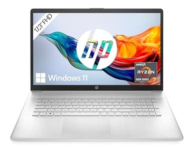 HP Computer portatile con display FHD da 17,3", AMD Ryzen 7 5700U, RAM DDR4 da 16 GB, SSD da 512 GB, grafica AMD Radeon, Windows 11, tastiera QWERTZ, argento