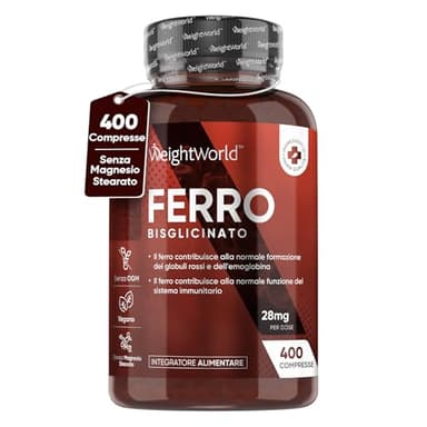 Ferro Integratore 400 Micro Compresse Ferro Vegan (6+ Mesi) Senza Magnesio Stearato, il Ferro Contribuisce al Normale Metabolismo Energetico, 100% Puro Ferro Bisglicinato 28mg Integratore Senza OGM