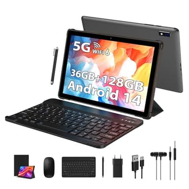 PIXPEAK Tablet 10 pollici Android 14.0, Tablet in offerta con 5G wifi Octa-Core 2.0GHz, 36GB RAM, 128GB ROM (TF 1TB), 8000mAh, Camera 5+8MP, Tablet con tastiera|Mouse|Custodia|auricolari-grigio