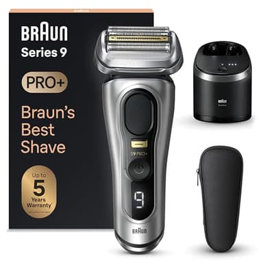 Braun Series 9 PRO +, Rasoio Elettrico Barba, Regolabarba Uomo, Rifinitore di precisione, Custodia Viaggio, Lame Flessibili, SmartCare, Impermeabile, Batteria Litio Ion, Idea Regalo, 9567cc Argento