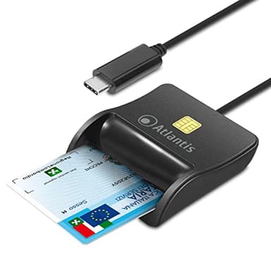 ATLANTIS lettore smart card P005-SMARTCR-C, tessera sanitaria, lettore smart card cns carta nazionale dei servizi, attivazione spid e firma digitale, per pc e notebook, porta Type_C, Nero