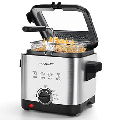 Aigostar Fries 30IZD - Friggitrice compatta da 1,5 L in acciaio inox, 1000 watt con finestra di visualizzazione, controllo temperatura, design esclusivo.