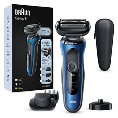 Braun Series 6 Rasoio Elettrico Barba, Regolabarba Uomo EasyClick, Base Di Ricarica, SensoFlex, Wet&Dry, Ricaricabile, Custodia da Viaggio, Rasoio A Lamina Senza Fili, 61-B4500cs Blu