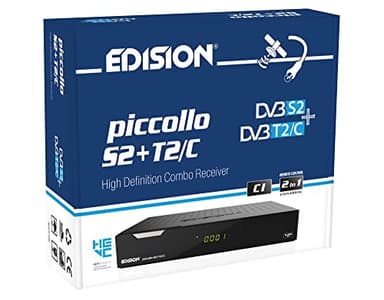 EDISION PICCOLLO S2+T2/C Decoder Combo HD, Ricevitore Digitale satellitare e terrestre Full HD DVB-S2 DVB-T2 DVB-C H265 HEVC, 2xUSB, HDMI, RCA, LAN, CI, Supporto USB WiFi, Telecomando Universale 2in1