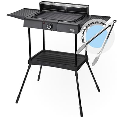 LEBENLANG 2in1 Griglia elettrica barbecue - Incluso supporto & pinze per grigliare I Barbecue elettrico da balcone I Grill elettrico Piastra elettrica I BBQ grande esterno Bistecchiera Barbeque XXL