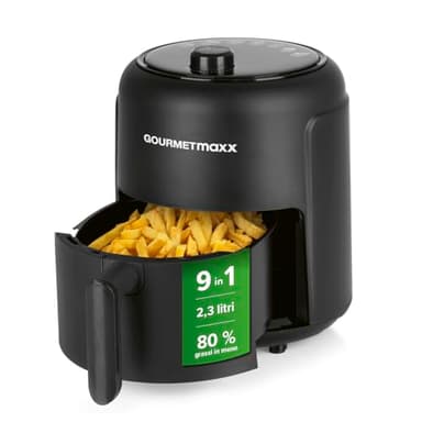 GOURMETmaxx Friggitrice ad aria calda 2,3l | Ideale per friggere, grigliare, arrostire etc. | Preparazione particolarmente povera di grassi | Timer | Spegnimento automatico | 1000W [Nero]