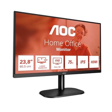 AOC Monitor Italia 24B2XH LED da 23.8" IPS, FHD, 1920 x 1080, 75 Kz, VGA, HDMI, Nero, 24 inch FHD IPS 75Hz, HDMI - VGA, No Speakers