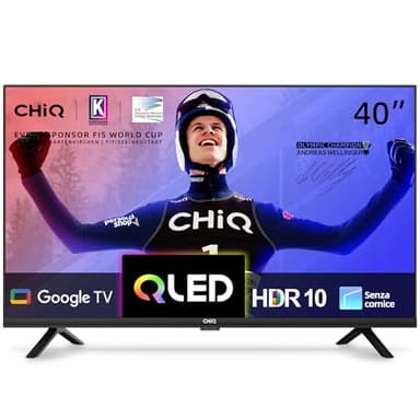 CHiQ L40QH7G TV QLED da 40 pollici, FHD, HDR10, design con cornice ultrasottile in metallo, Google TV, Chromecast integrato, Assistente di Google, CPU quad-core, Wi-Fi a doppia banda da 2,4/5 Ghz