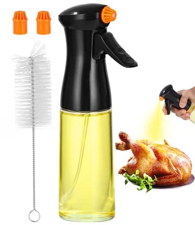 Toaren 230ml Spruzzino per Olio,olio spray per friggitrice ad aria,Nebulizzatore olio,Dispenser per Olio e Aceto,Spruzzatore Dispenser per Olio in Vetro con Pennello per Domestico,Grigliate,Cucina