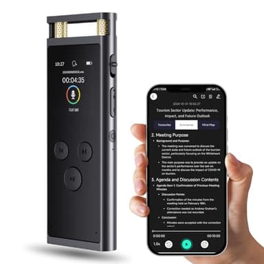 Registratore vocale digitale con APP per trascrizione voce-testo, riepilogo GPT-4o, mappatura mentale, supporto per la riproduzione, attivazione vocale, dittafono in lega di alluminio da 64 GB, grigio