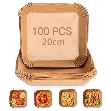 100 Pezzi Carta da Forno per Friggitrice ad Aria con Teglie Quadrate, 20cm/7,87 ", Monouso