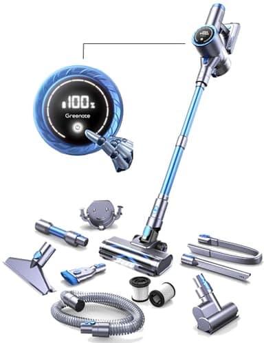 Greenote GSC60 Aspirapolvere Senza Fili 480w/33kpa, 10 in 1 Potente Aspirapolvere 50 Min, Tubo Prolungato, Touch Screen LED, Tubo Estensibile, Antigroviglio, Adatto a Pavimenti/Tappeti/Peli Animali