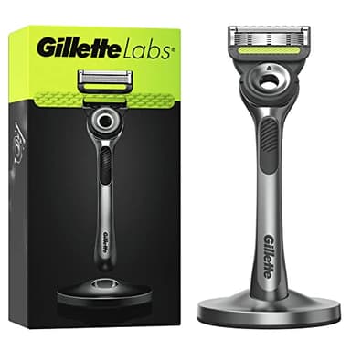 Gillette LABS RASOIO UOMO, con 1 LAMETTA BARBA di Ricambio, Base Magnetica e BARRA INTEGRATA, Elimina Impurità Pelle, Rasatura Facile , Comfort Ottimale, Grigio