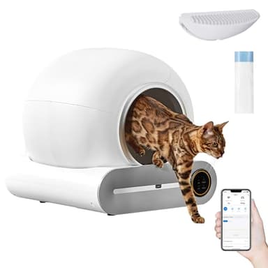 NEOCOZY Lettiera autopulente per gatti, con rilevatore a infrarossi e sensori di peso, lettiera automatica per gatti con rimozione degli odori, grande capacità 65 L+9 L, lettiera autopulente per più