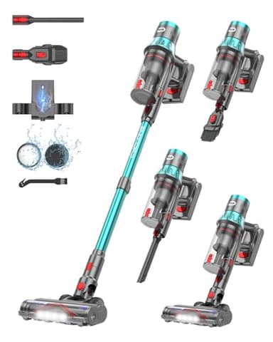 Dsoope YU7 Aspirapolvere senza Fili 47KPa/580W/70Min, Scopa Elettrica senza Fili Potente con LED Touchscreen Intelligente, Design Sta in Piedi da Solo Aspi per Peli Animali Pavimenti Tappeti